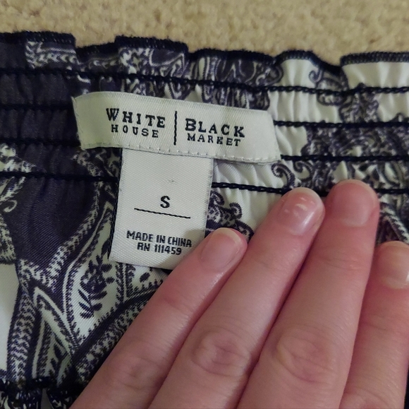 Black and White Satin Blouse with boat neck and ruched features, Size Small - Picture 4 of 5